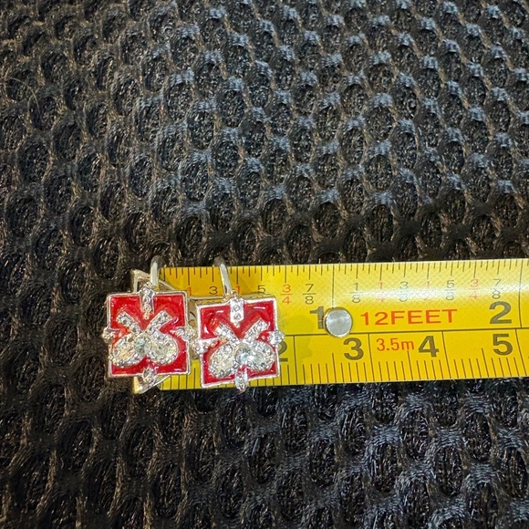 Vintage Avon Red & Silver Rhinestone Bow Clip-On Earrings - Picture 8 of 11